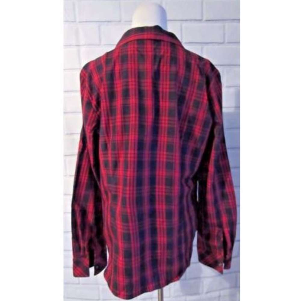 Talbots Red Plaid Ruffle Front Button Up Blouse To - image 4